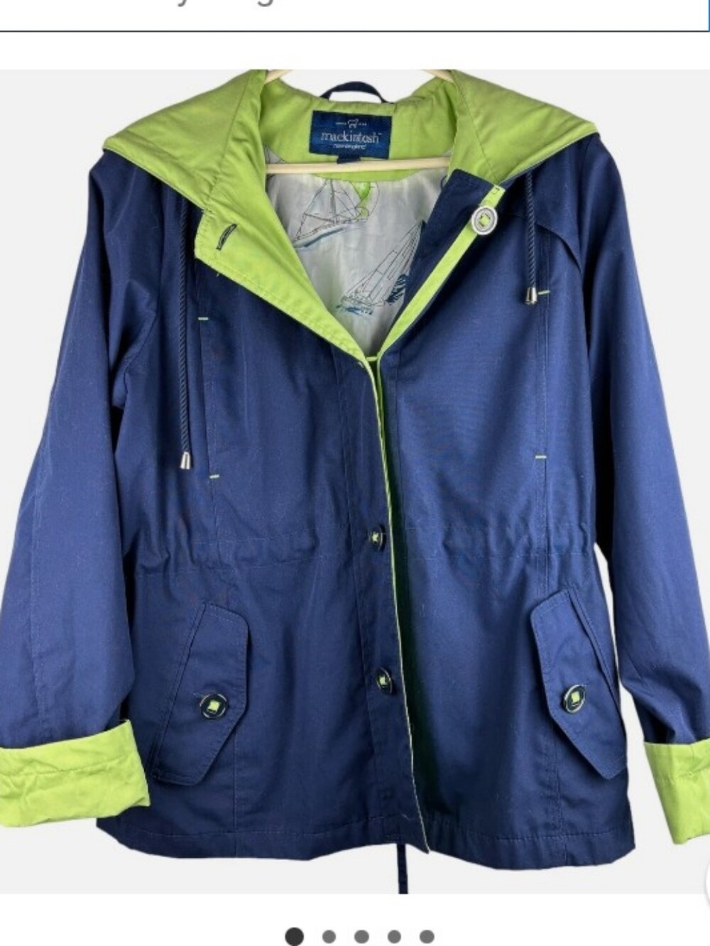 Navy and Lime Hooded Toggle Jacket